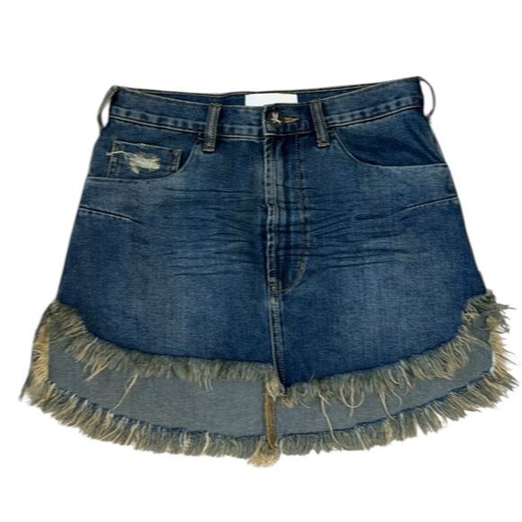 Revolve One Teaspoon Dirty Indigo Frayed Hem Cotton Mini Jeans Skirt(Size 26) - Picture 4 of 12
